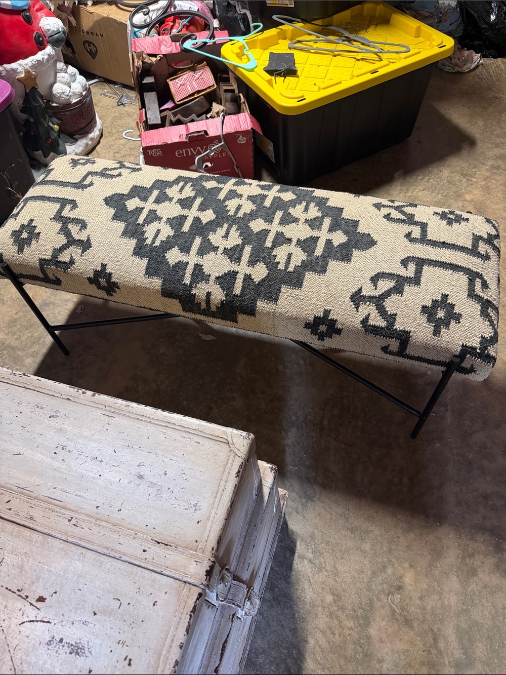 Patterned Black and White Upholstered Bench - Home Accents